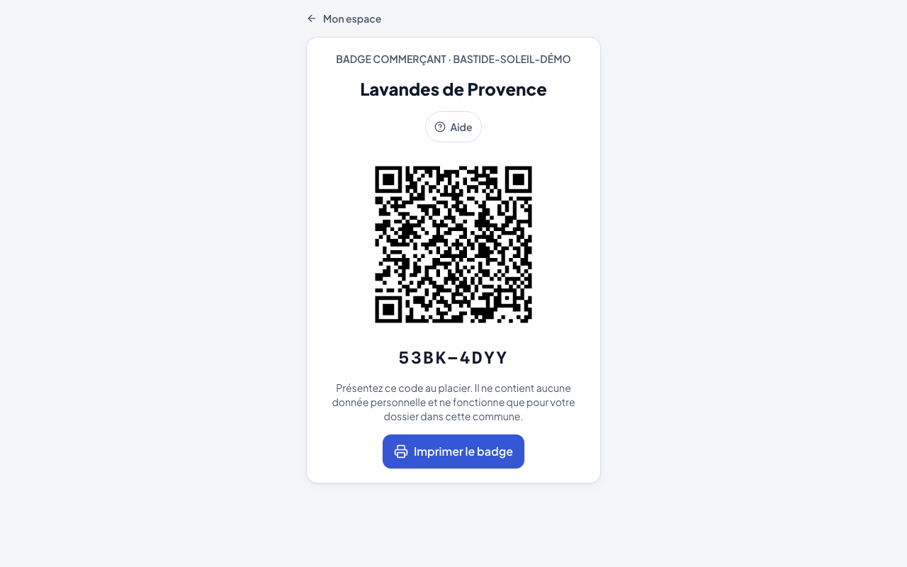 Badge : QR code et code court