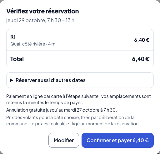 Choix de plusieurs dates dans le récapitulatif