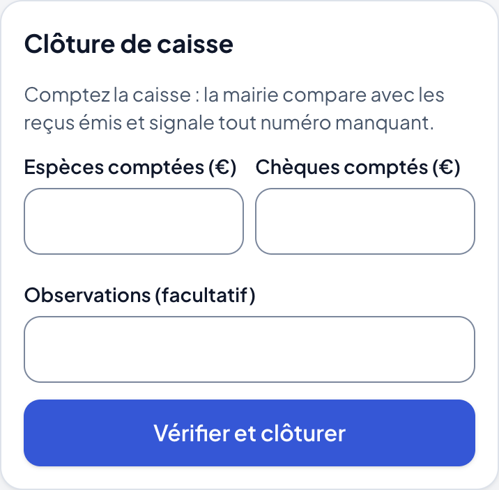 Clôture de la caisse du terrain